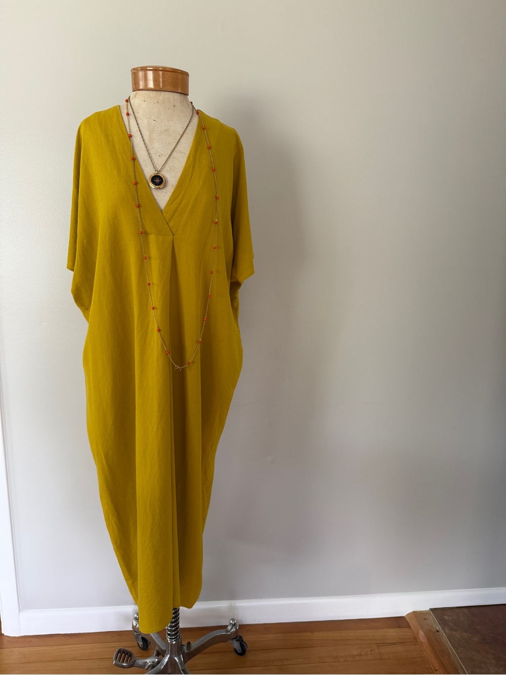 Zara mustard linen caftan - small